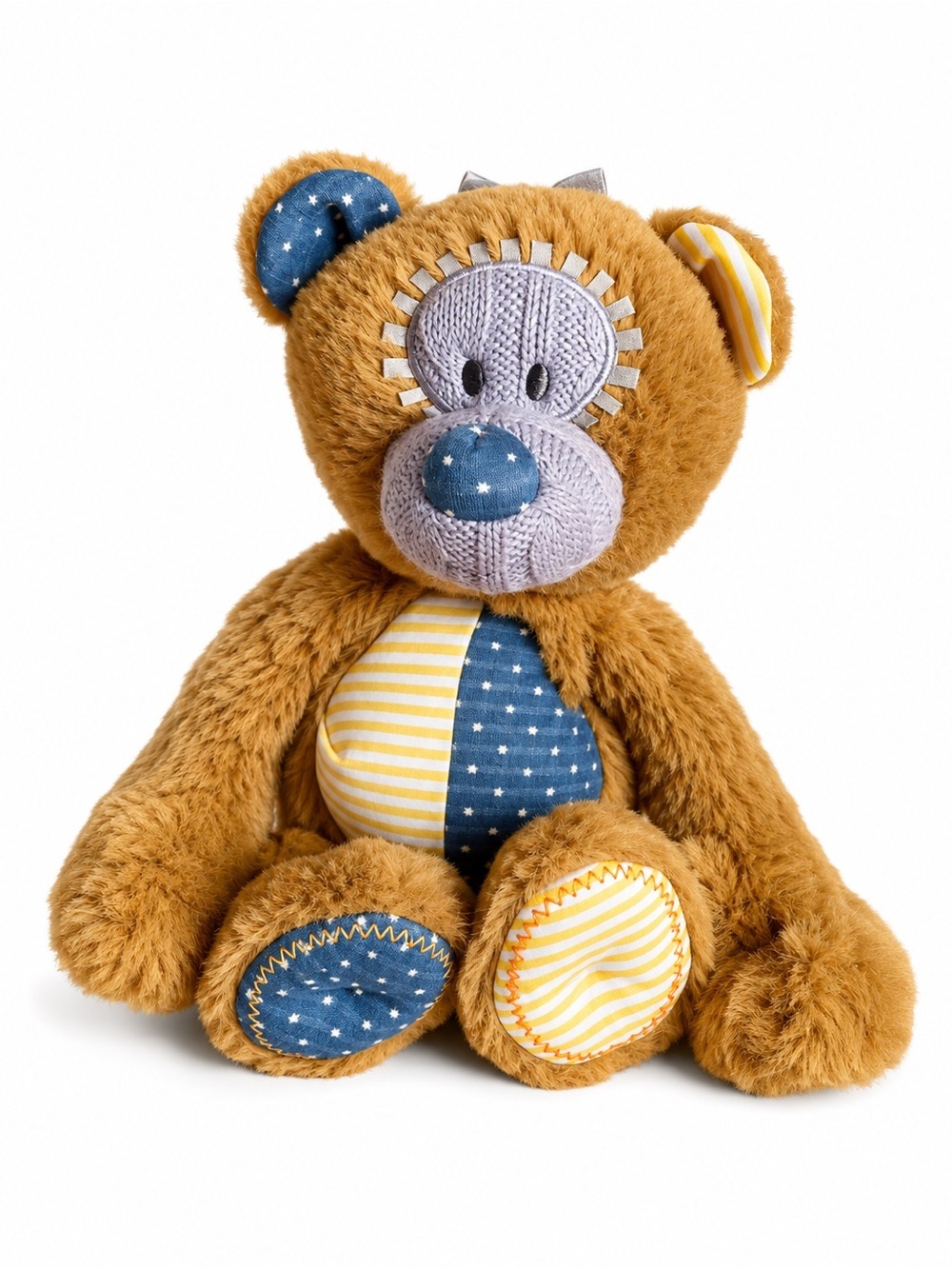 DEMDACO Patchwork Teddy Bear Plush – Mixed Fabric Brown Bear – 12”